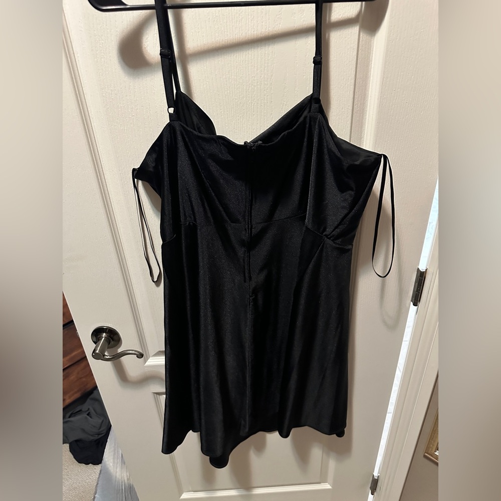 Black Satin Stretch Cowlneck Dress - Women - Picture 2 of 4
